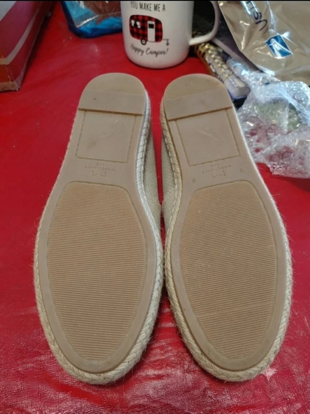Marc Fisher Perforated Suede Slip On Espadrille Loafers Taupe Size 9